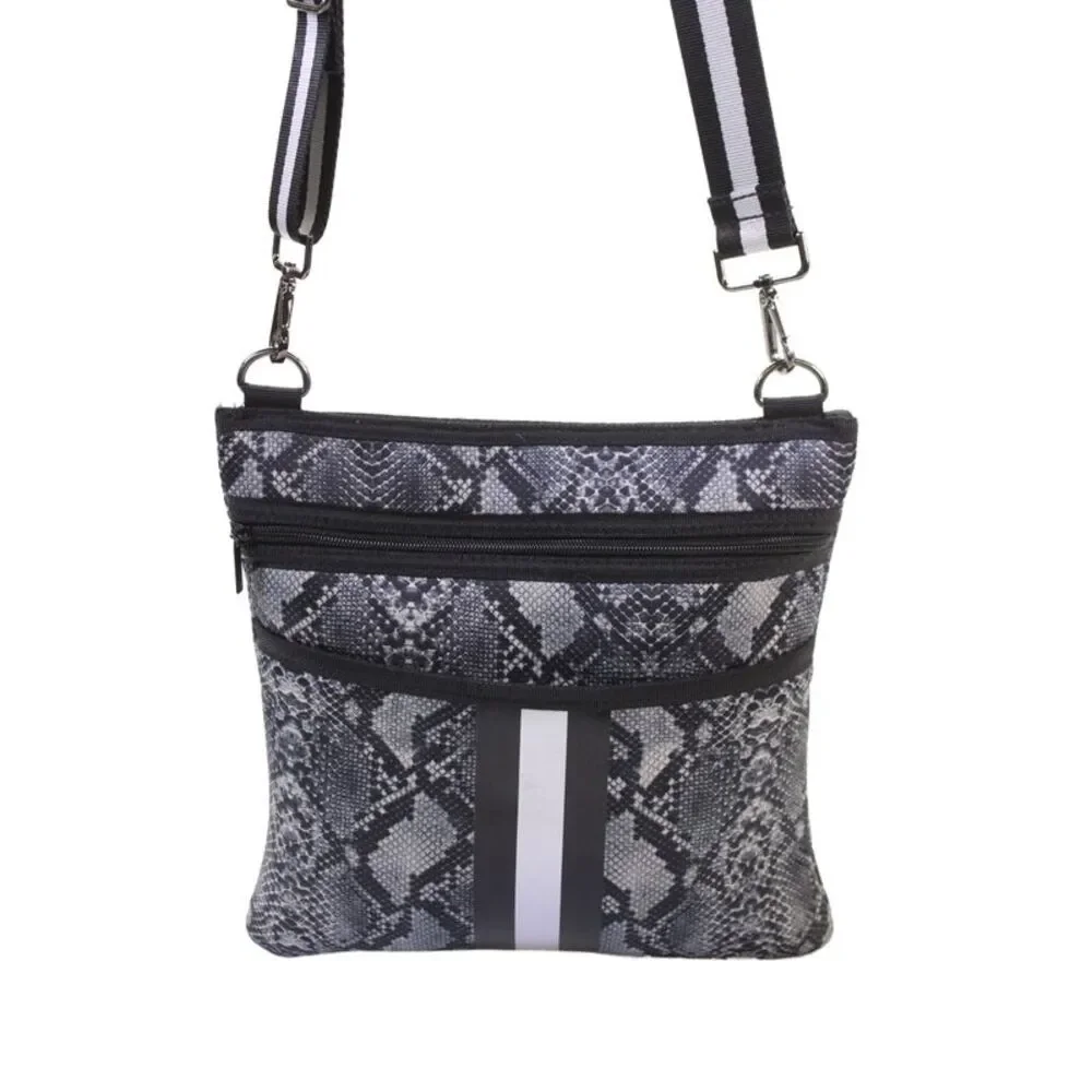 Haute Shore Womens Snakeskin Print Crossbody Shoulder Handbag Black Grey